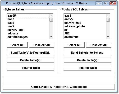 PostgreSQL Sybase Anywhere Import, Export & Convert Software