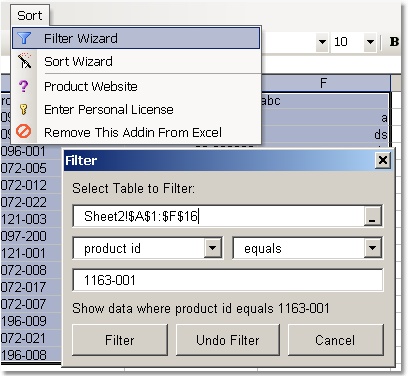 Excel Sort & Filter List Software