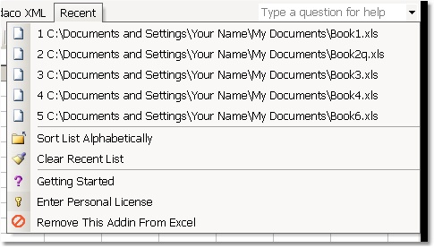 Excel Recent File List Software