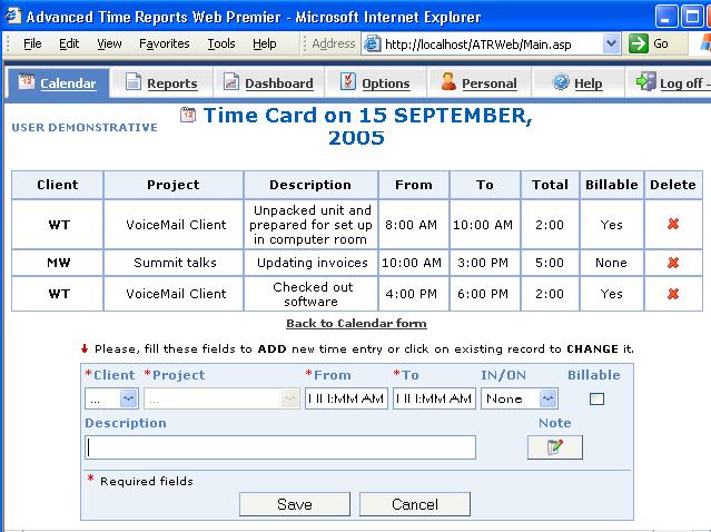 Advanced Time Reports Web Personal