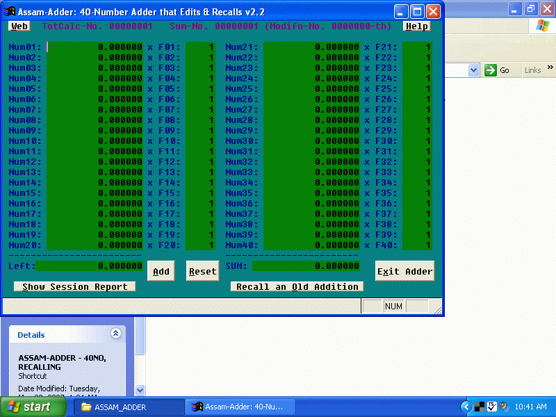 AssamAdder: 40Number Adder that Edits & Recalls