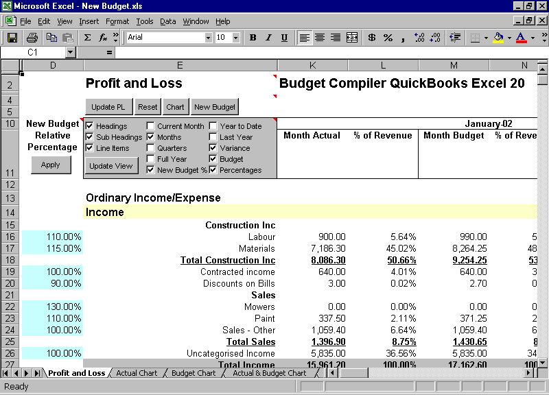 Budget Compiler QuickBooks Excel