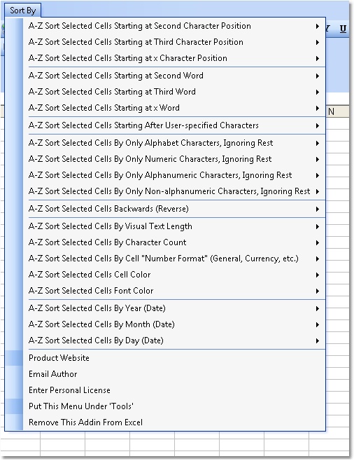 Excel Advanced Sort By Characters, Position, Length, Color, Dates Software
