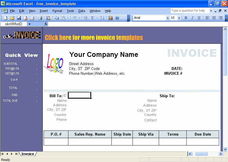 Excel Invoice Template