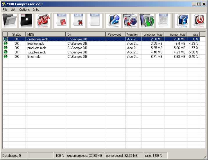 MDBC database compressor