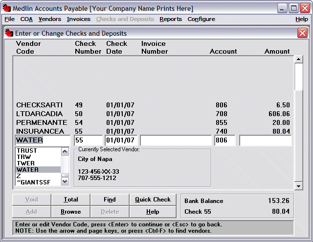 Medlin Accounts Payable 2007