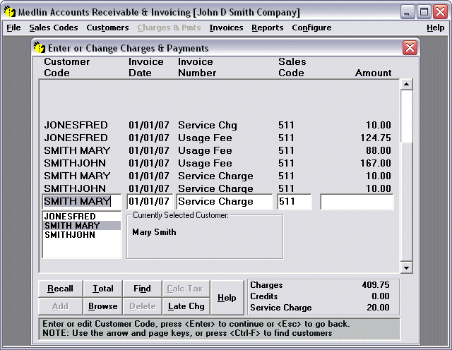 Medlin Accounts Receivable & Invoicing 2007