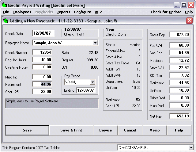 Medlin Payroll Software 2007