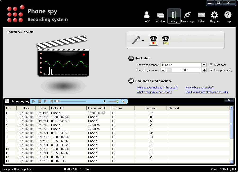 Phone spy telephone recording system