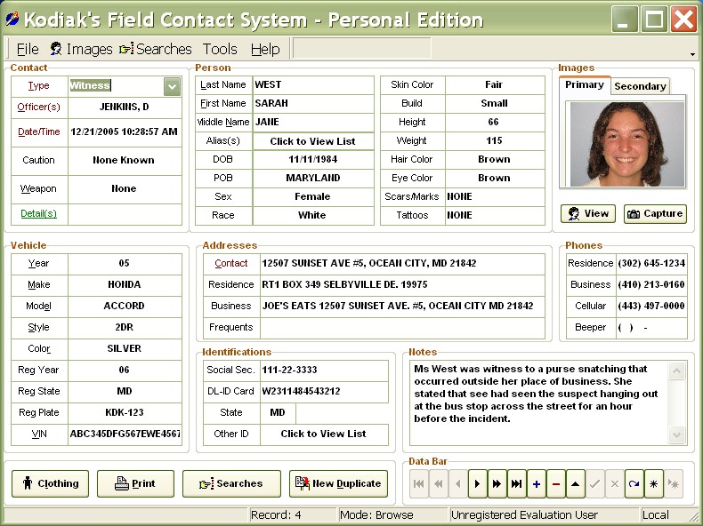 Police Field Contact Manager U3 Version 7