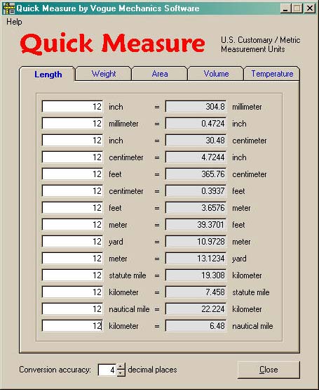 Quick Measure 2.1.40Calculators by Vogue Mechanics Software - Software Free Download