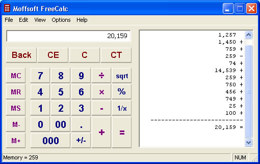 Moffsoft FreeCalc 1Calculators by Moffsoft - Software Free Download