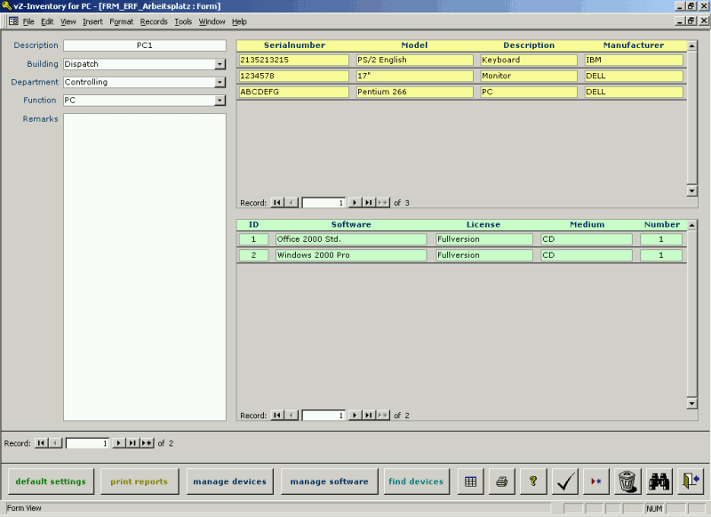 vZ-Inventory for PC (Access 97) 1.5Inventory Systems by vZ-Consulting - Software Free Download