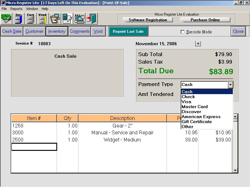 Micro Register Lite PointOfSale System