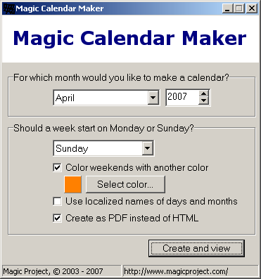 Magic Calendar Maker