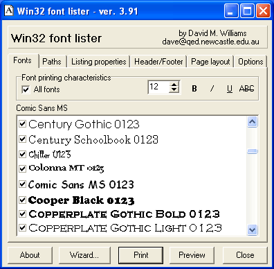 Win32 Font Lister