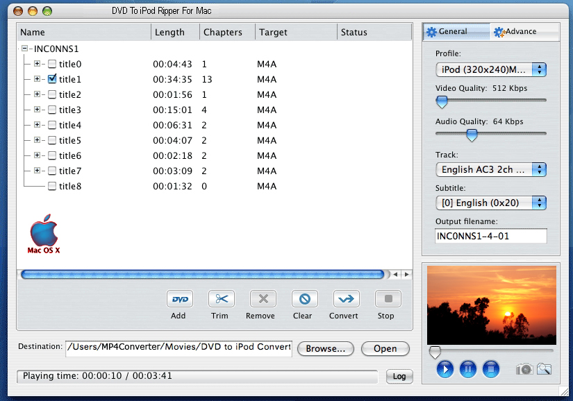 DVD T0 iPod Ripper 4 Mac
