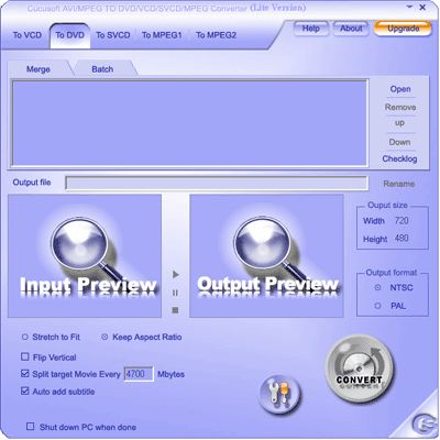 Cucusoft Video Converter Lite Mpeg/Mov/rm/AVI to DVD/VCD/SVCD