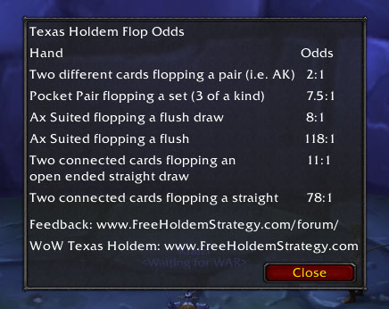 WoW Texas Holdem Flop Odds