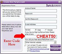 Party Poker Cheat Codes: CHEAT50