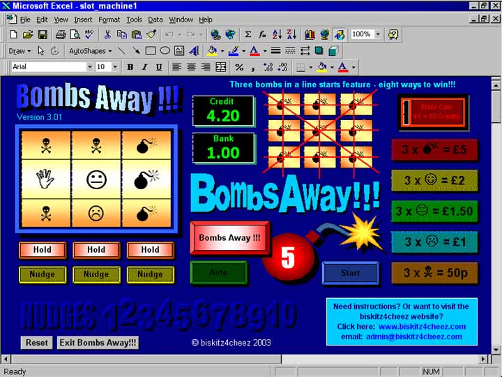 Bombs Away Excel Slot Machine 3.0