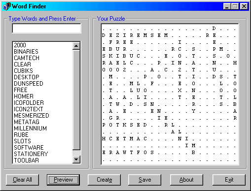 Word Finder 1.0Puzzles by Camtech 2000 - Software Free Download