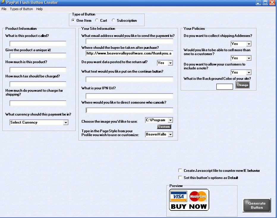 PayPal Flash Button Creator