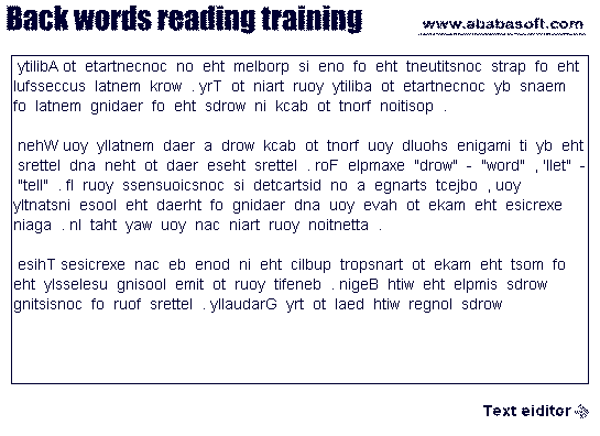Back reading. Read for Speed Words.