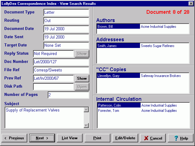 LollyDex Correspondence Index