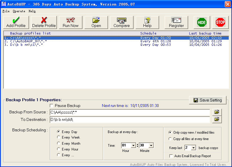 AutoBAUP Auto File Backup software