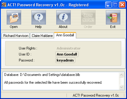 ACT Password Recovery 1.0c