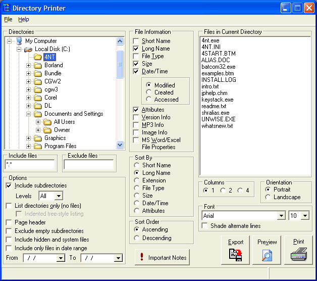 Directories list