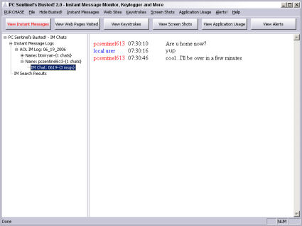 PC Sentinel's Busted: Keylogger and Instant Message Monitor
