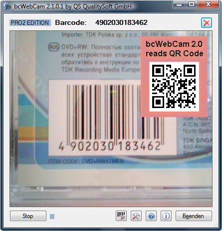 bcWebCam Barcode Lesen mit Webcam