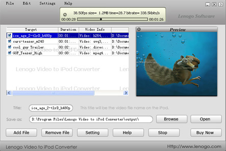 Lenogo Video to iPod Converter version 0 4.2