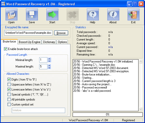 Word Password Recovery 1.0M