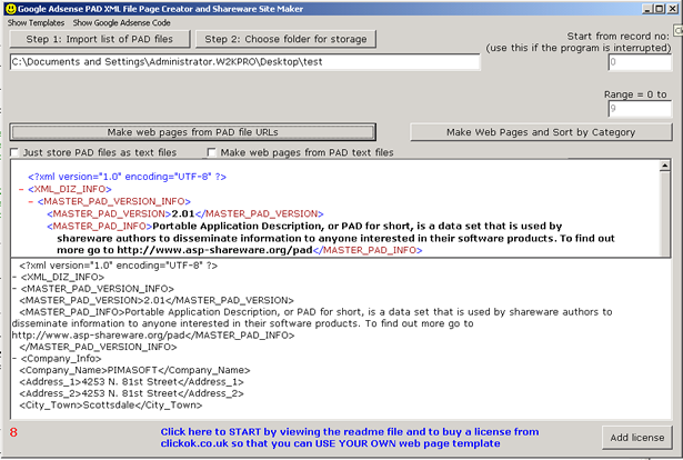Google Adsense PAD XML Web Page Creator