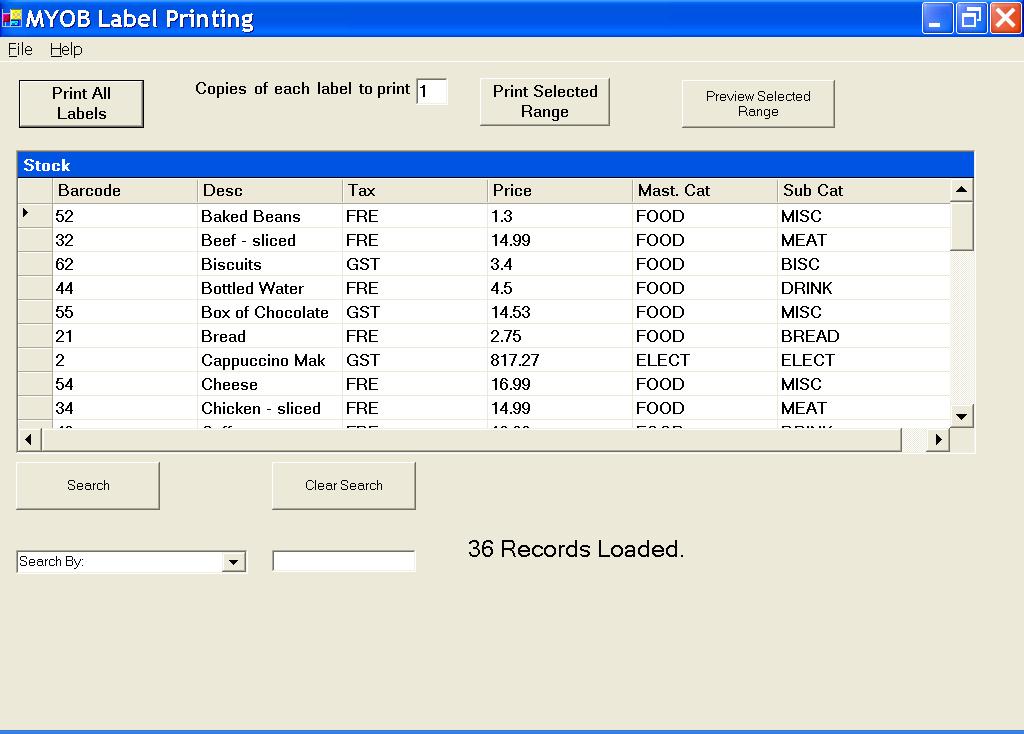 MYOB RM Label Printing