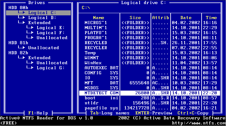 NTFS Reader for DOS 1.0 by Active@ Data Recovery Software- Software Download