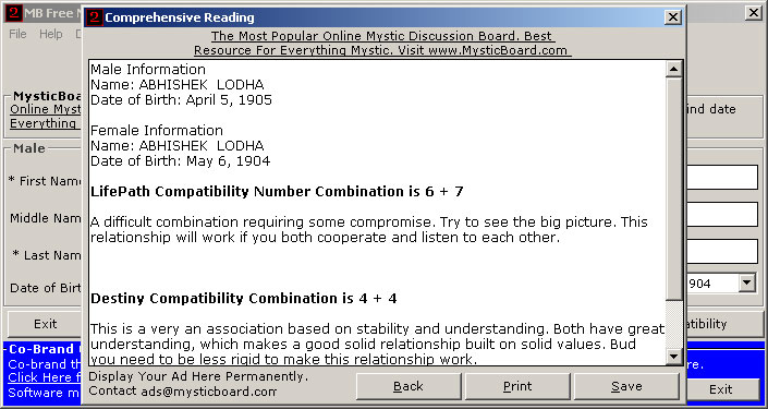 MB Numerology Compatibility Software