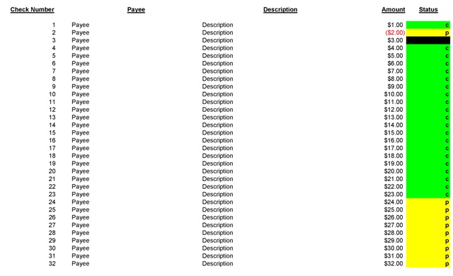 Checkbook Register for Excel