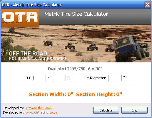 Off The Road Metric Tire Size Calculator