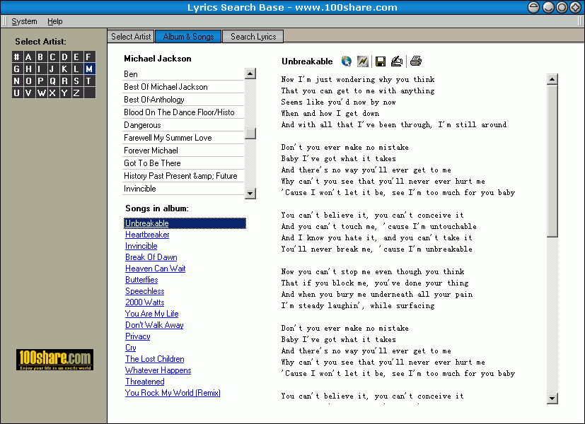 100Share.com Lyrics Base