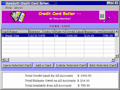AcreSoft Credit Card Butler