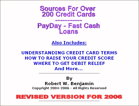 Credit Cards - Sources for over 200 credit cards and PayDay Loans