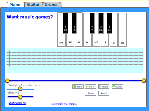 Piano, guitar and drums game