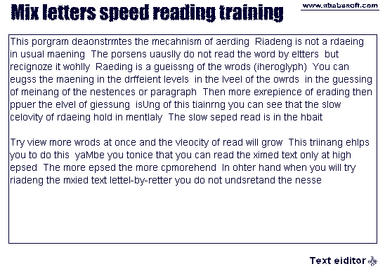Mix letters speed reading training