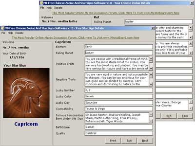 MB Free Chinese Zodiac and Star Signs Software