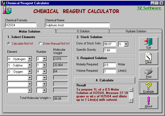 Chemical Reagent Calculator 2.5