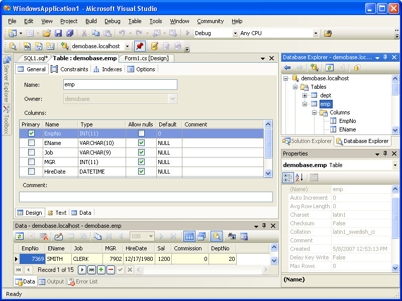 MySQL Developer Tools for VS 2005